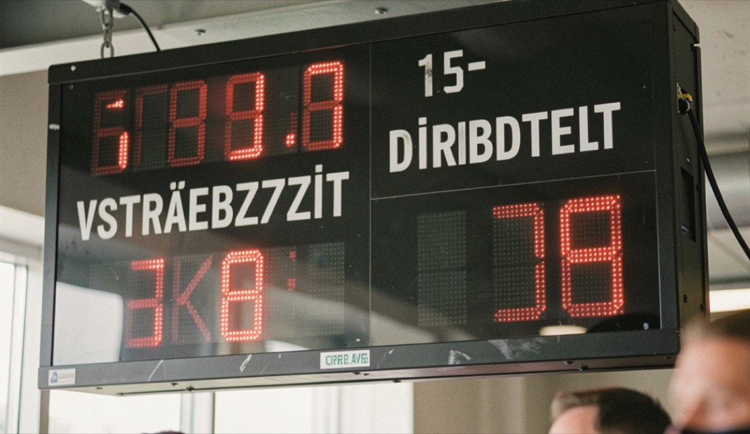 Auf der Anzeigetafel läuft eine Strafzeit rückwärts, daneben steht die verbleibende Zeit des Drittels.